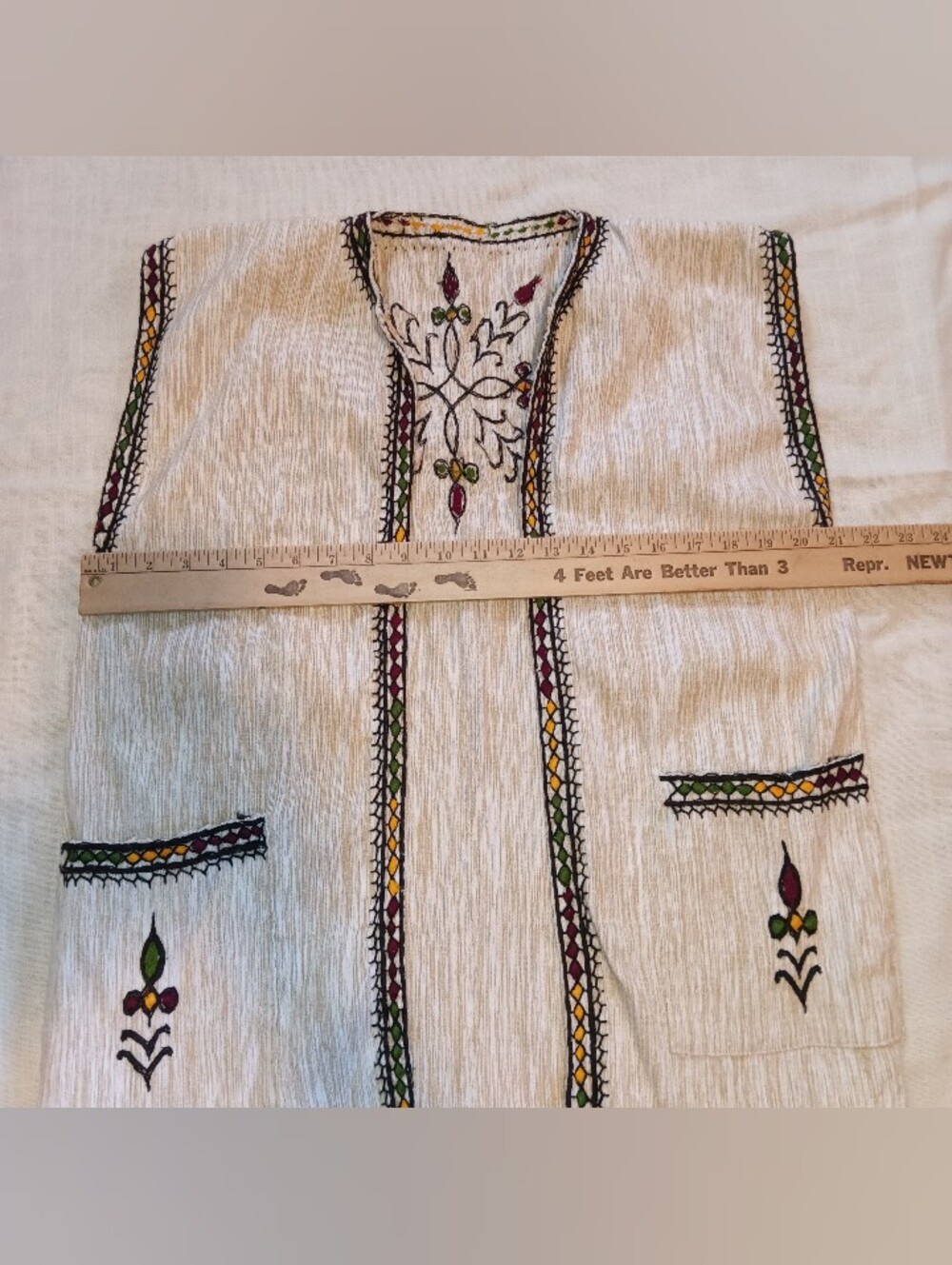 Unbranded Cream Unisex Vest With Embroidery 100% Handspun Ethiopian Cotton - Picture 7 of 11